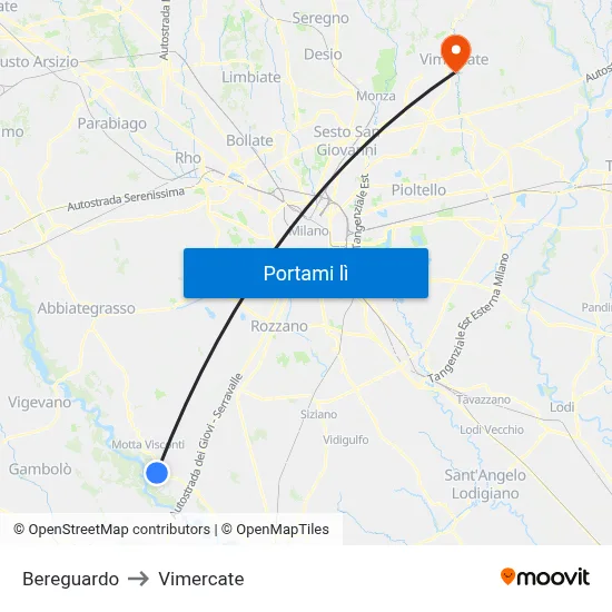 Bereguardo to Vimercate map
