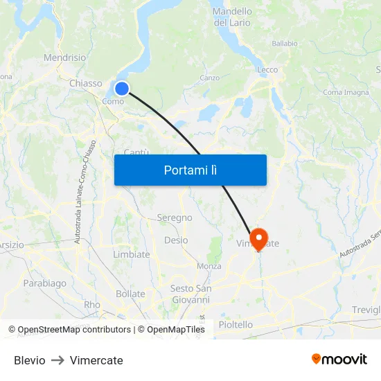 Blevio to Vimercate map