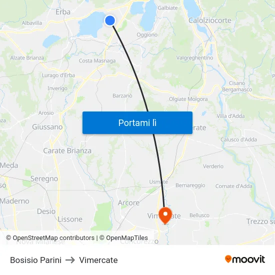 Bosisio Parini to Vimercate map