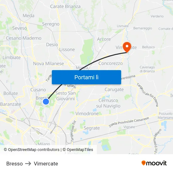 Bresso to Vimercate map