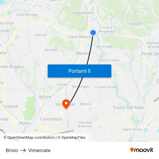Brivio to Vimercate map