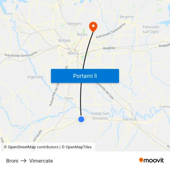 Broni to Vimercate map