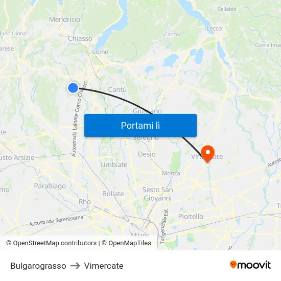 Bulgarograsso to Vimercate map