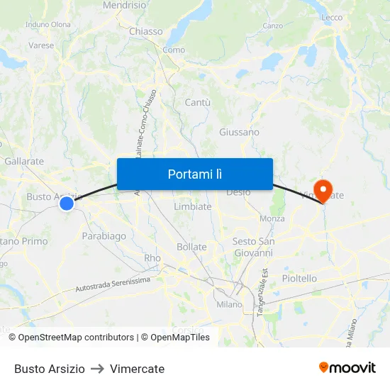 Busto Arsizio to Vimercate map
