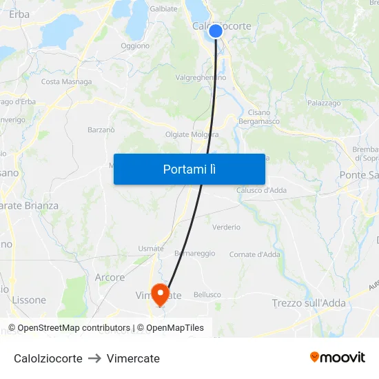 Calolziocorte to Vimercate map