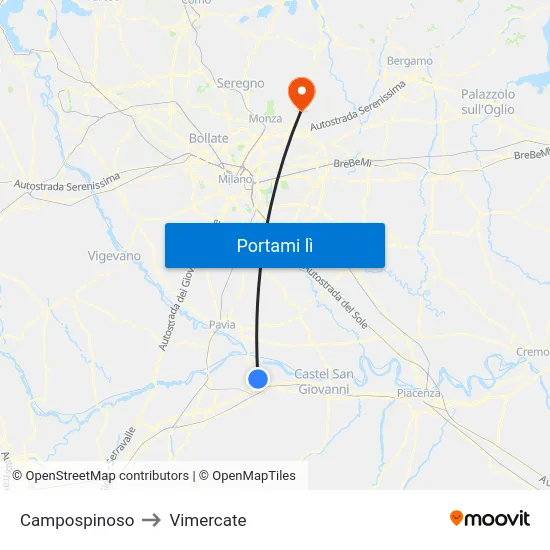 Campospinoso to Vimercate map