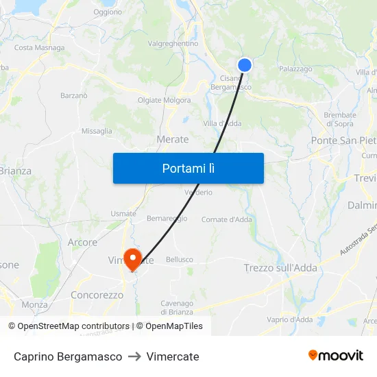 Caprino Bergamasco to Vimercate map