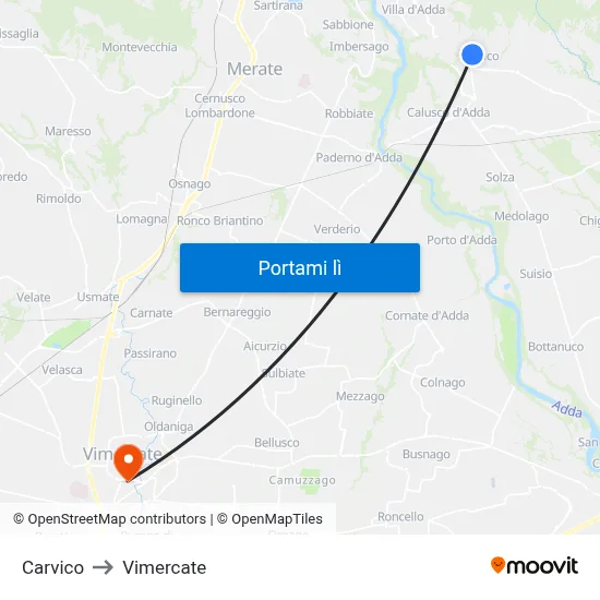 Carvico to Vimercate map