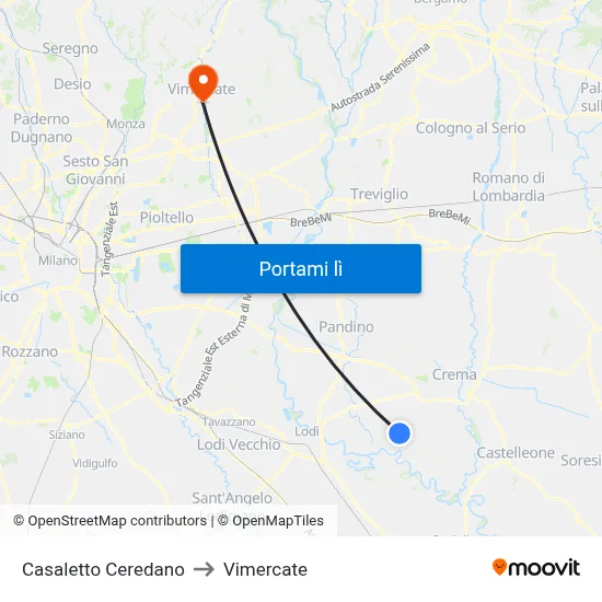 Casaletto Ceredano to Vimercate map