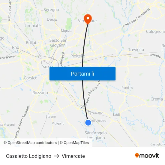 Casaletto Lodigiano to Vimercate map