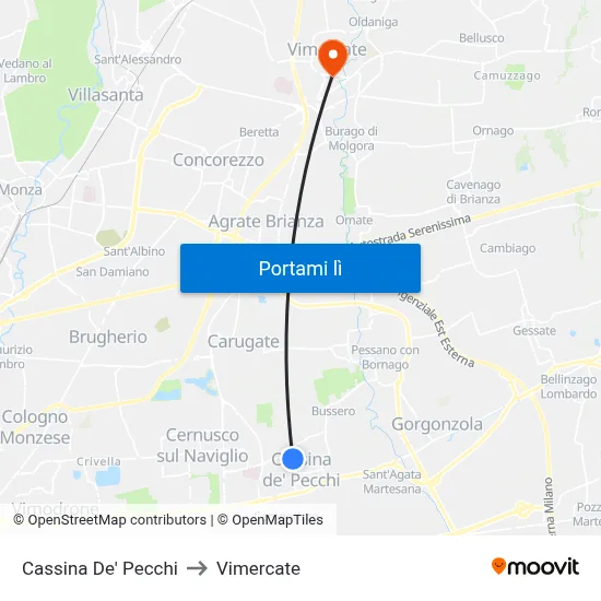 Cassina De' Pecchi to Vimercate map