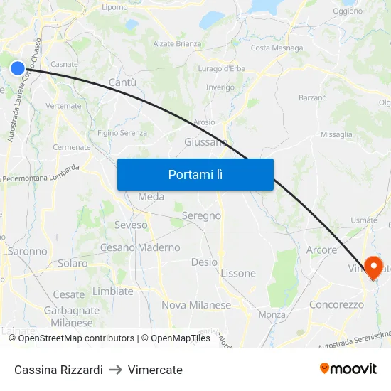 Cassina Rizzardi to Vimercate map