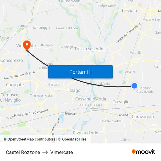 Castel Rozzone to Vimercate map