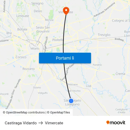 Castiraga Vidardo to Vimercate map
