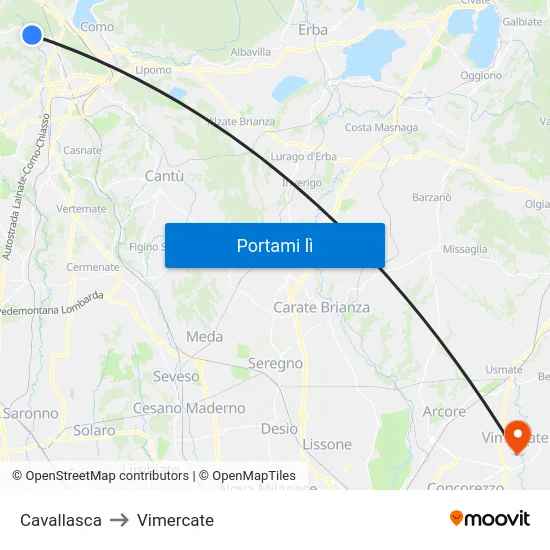 Cavallasca to Vimercate map