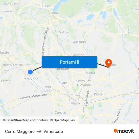 Cerro Maggiore to Vimercate map