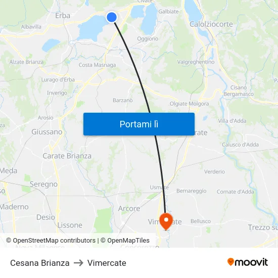 Cesana Brianza to Vimercate map
