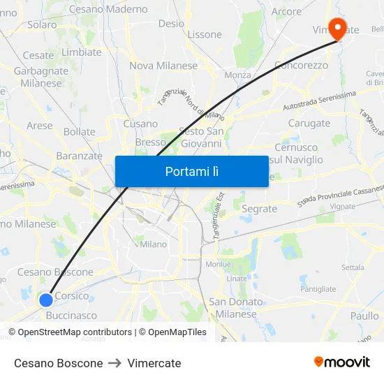 Cesano Boscone to Vimercate map