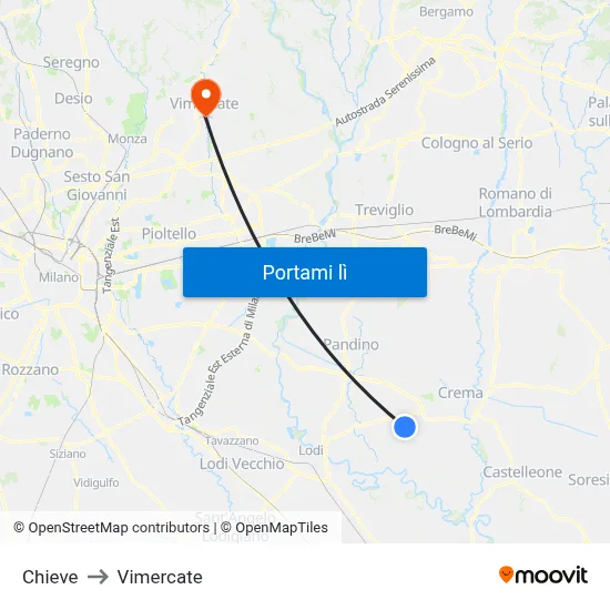 Chieve to Vimercate map