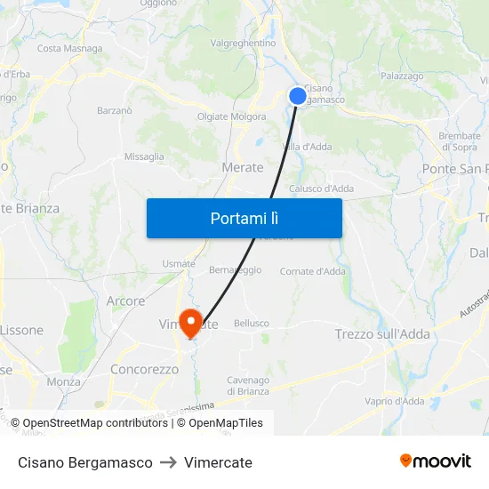 Cisano Bergamasco to Vimercate map
