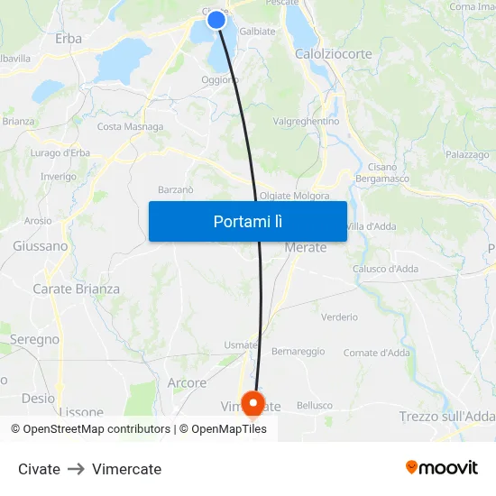 Civate to Vimercate map
