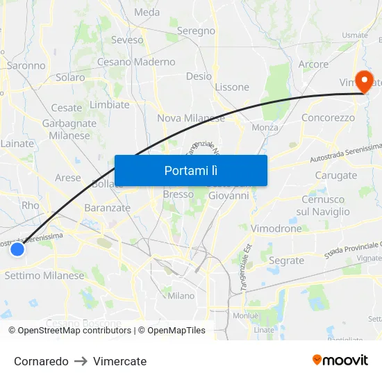 Cornaredo to Vimercate map