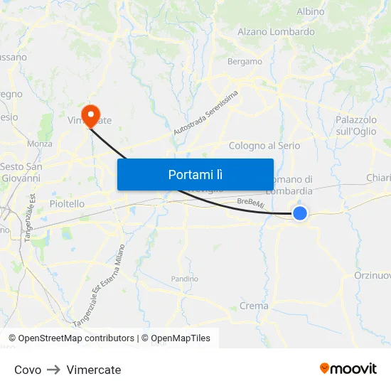 Covo to Vimercate map