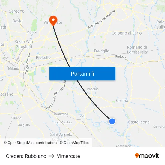 Credera Rubbiano to Vimercate map