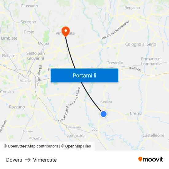 Dovera to Vimercate map