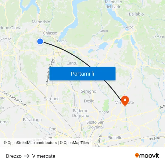 Drezzo to Vimercate map