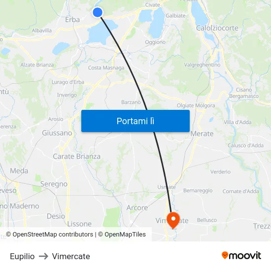 Eupilio to Vimercate map