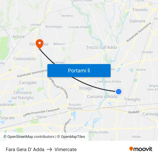 Fara Gera D' Adda to Vimercate map