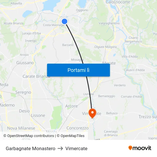 Garbagnate Monastero to Vimercate map