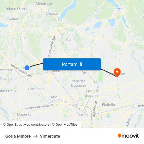 Gorla Minore to Vimercate map