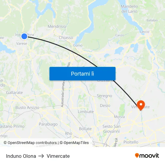 Induno Olona to Vimercate map