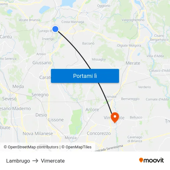 Lambrugo to Vimercate map