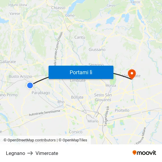 Legnano to Vimercate map