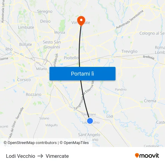 Lodi Vecchio to Vimercate map