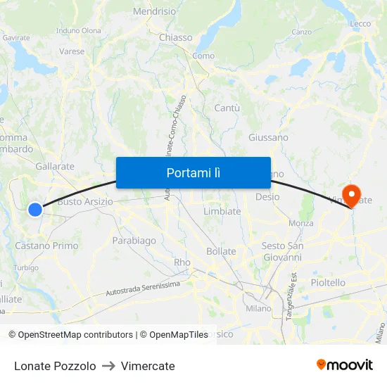 Lonate Pozzolo to Vimercate map