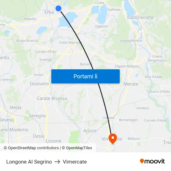 Longone Al Segrino to Vimercate map