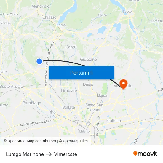 Lurago Marinone to Vimercate map