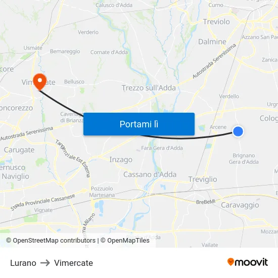 Lurano to Vimercate map