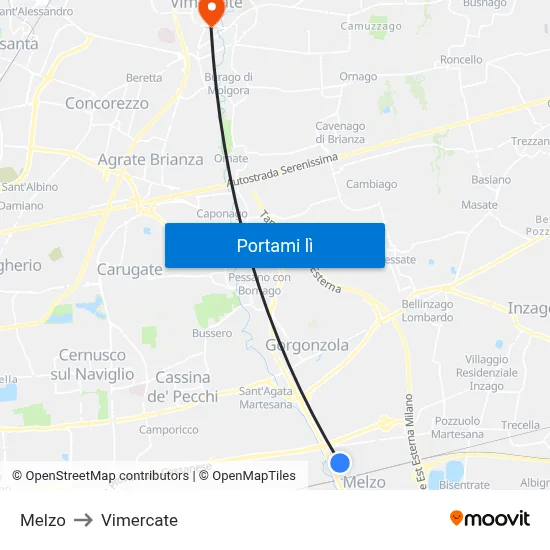 Melzo to Vimercate map