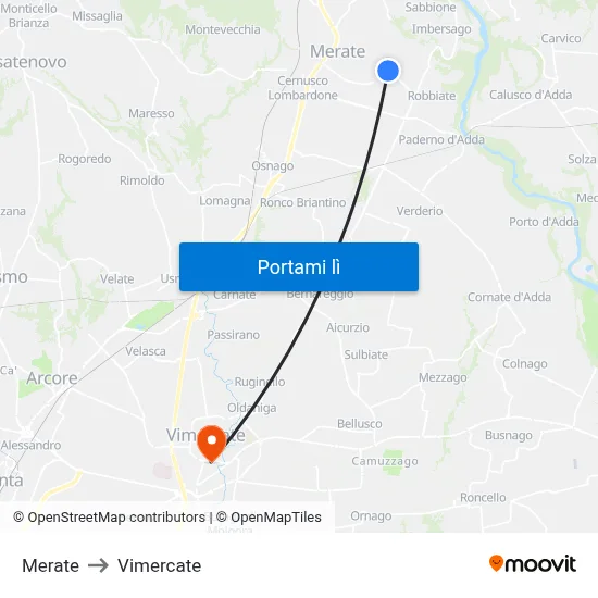 Merate to Vimercate map