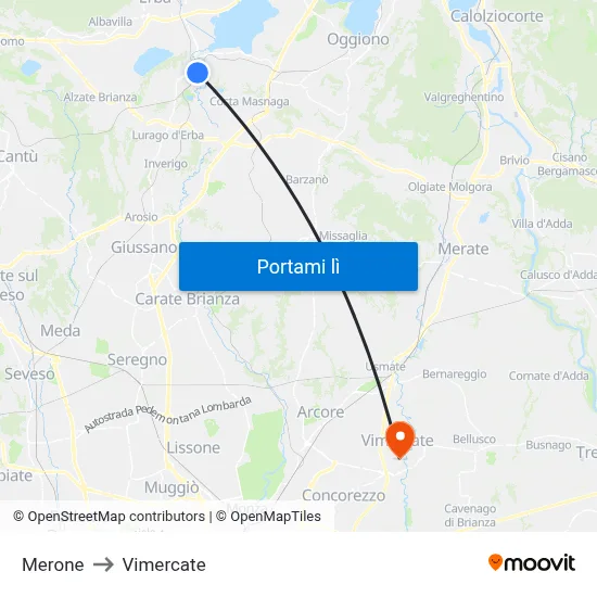 Merone to Vimercate map