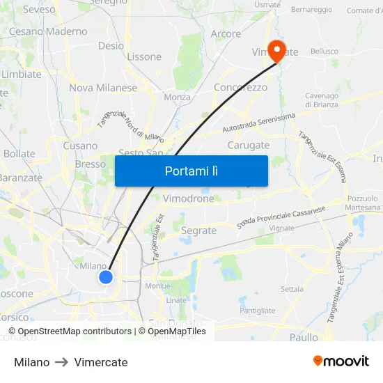 Milano to Vimercate map