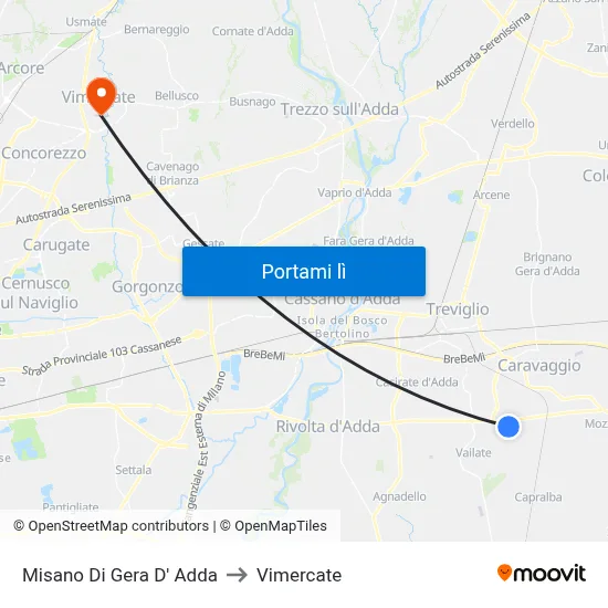Misano Di Gera D' Adda to Vimercate map