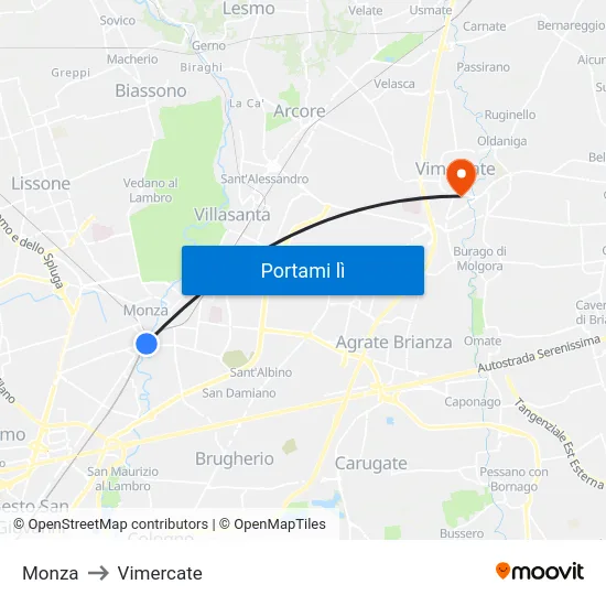 Monza to Vimercate map