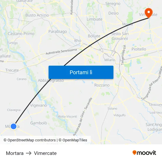 Mortara to Vimercate map