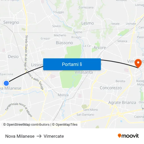 Nova Milanese to Vimercate map